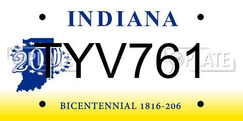 TYV761 Indiana License Plate