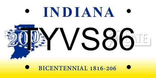 TYVS86 Indiana License Plate