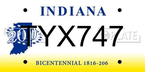 TYX747 Indiana License Plate