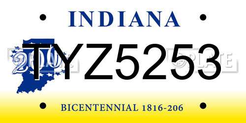 TYZ5253 Indiana License Plate