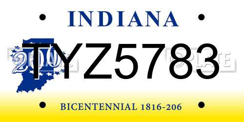TYZ5783 Indiana License Plate