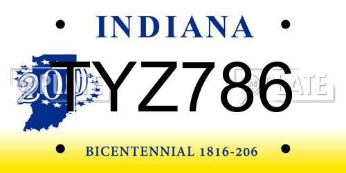 TYZ786 Indiana License Plate