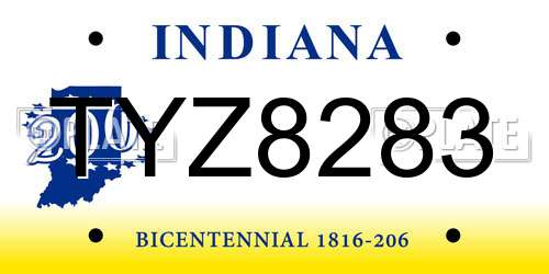 TYZ8283 Indiana License Plate