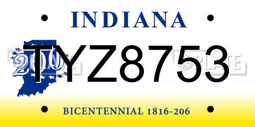TYZ8753 Indiana License Plate