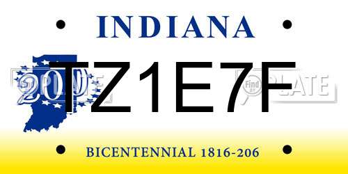 TZ1E7F Indiana License Plate