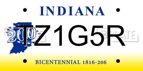 TZ1G5R Indiana License Plate