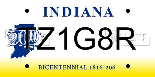 TZ1G8R Indiana License Plate