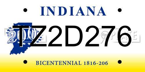 TZ2D276 Indiana License Plate