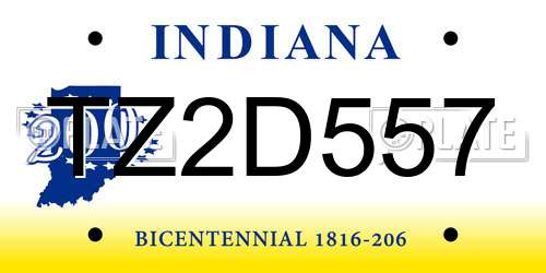 TZ2D557 Indiana License Plate