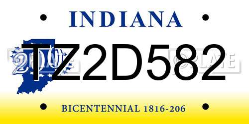 TZ2D582 Indiana License Plate