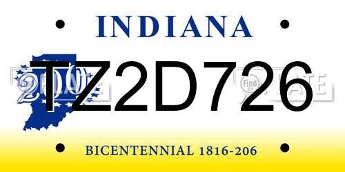 TZ2D726 Indiana License Plate