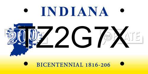 TZ2G7X Indiana License Plate