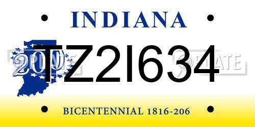 TZ2I634 Indiana License Plate