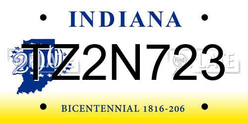 TZ2N723 Indiana License Plate