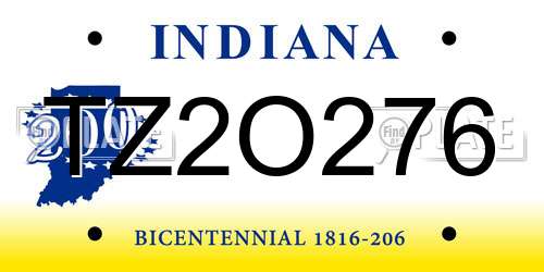 TZ2O276 Indiana License Plate