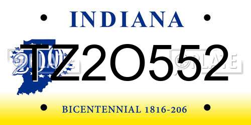 TZ2O552 Indiana License Plate