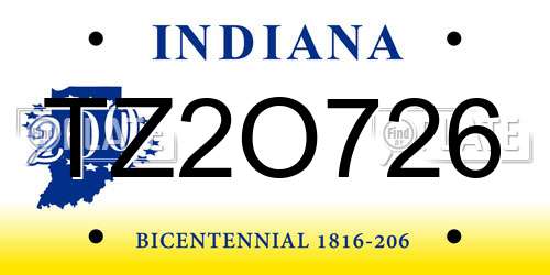 TZ2O726 Indiana License Plate
