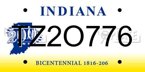 TZ2O776 Indiana License Plate