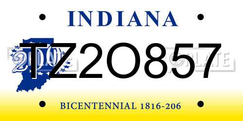 TZ2O857 Indiana License Plate