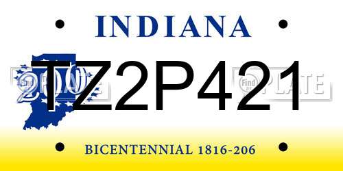 TZ2P421 Indiana License Plate