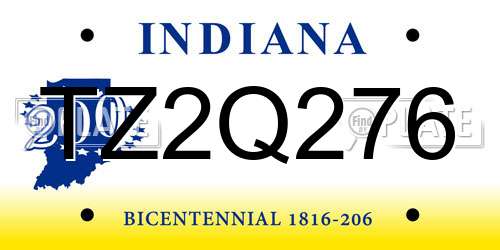 TZ2Q276 Indiana License Plate