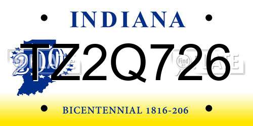TZ2Q726 Indiana License Plate