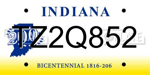 TZ2Q852 Indiana License Plate