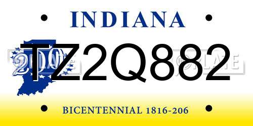 TZ2Q882 Indiana License Plate