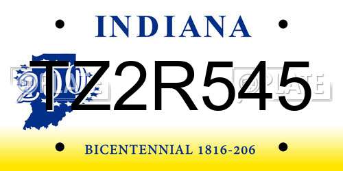 TZ2R545 Indiana License Plate