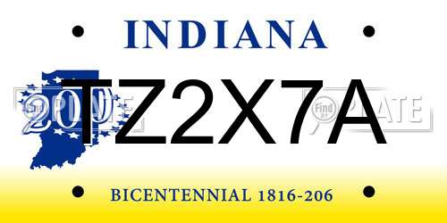 TZ2X7A Indiana License Plate