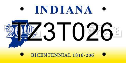 TZ3T026 Indiana License Plate