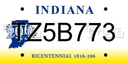 TZ5B773 Indiana License Plate