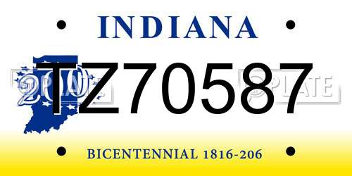TZ70587 Indiana License Plate
