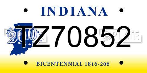 TZ70852 Indiana License Plate