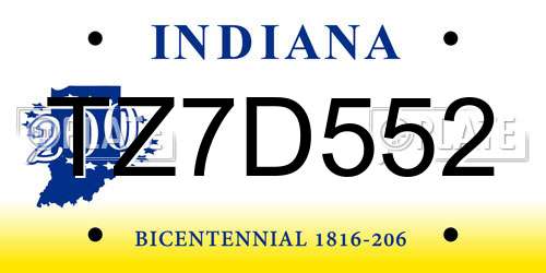 TZ7D552 Indiana License Plate