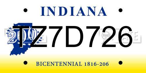 TZ7D726 Indiana License Plate