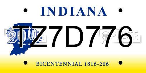 TZ7D776 Indiana License Plate