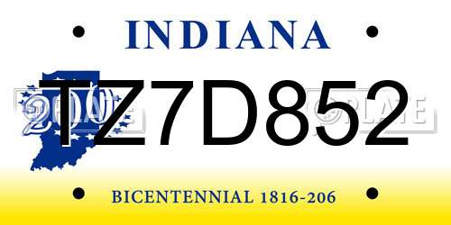TZ7D852 Indiana License Plate
