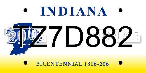 TZ7D882 Indiana License Plate