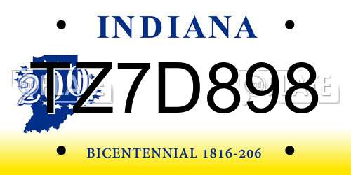 TZ7D898 Indiana License Plate