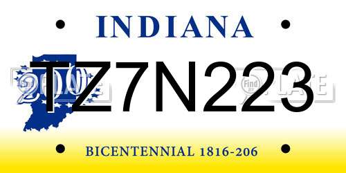 TZ7N223 Indiana License Plate