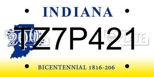 TZ7P421 Indiana License Plate
