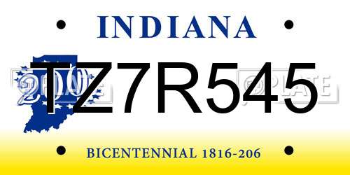 TZ7R545 Indiana License Plate