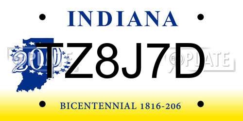 TZ8J7D Indiana License Plate