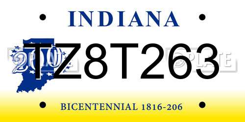 TZ8T263 Indiana License Plate