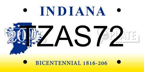 TZAS72 Indiana License Plate