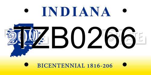 TZB0266 Indiana License Plate