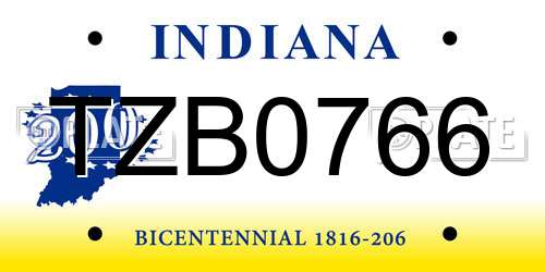 TZB0766 Indiana License Plate