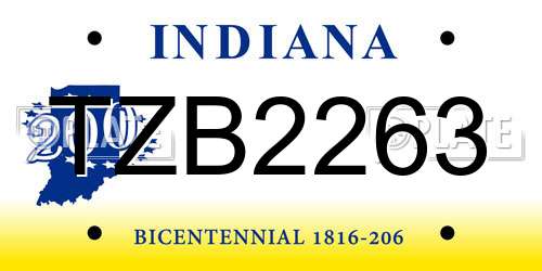TZB2263 Indiana License Plate