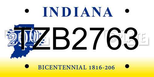 TZB2763 Indiana License Plate